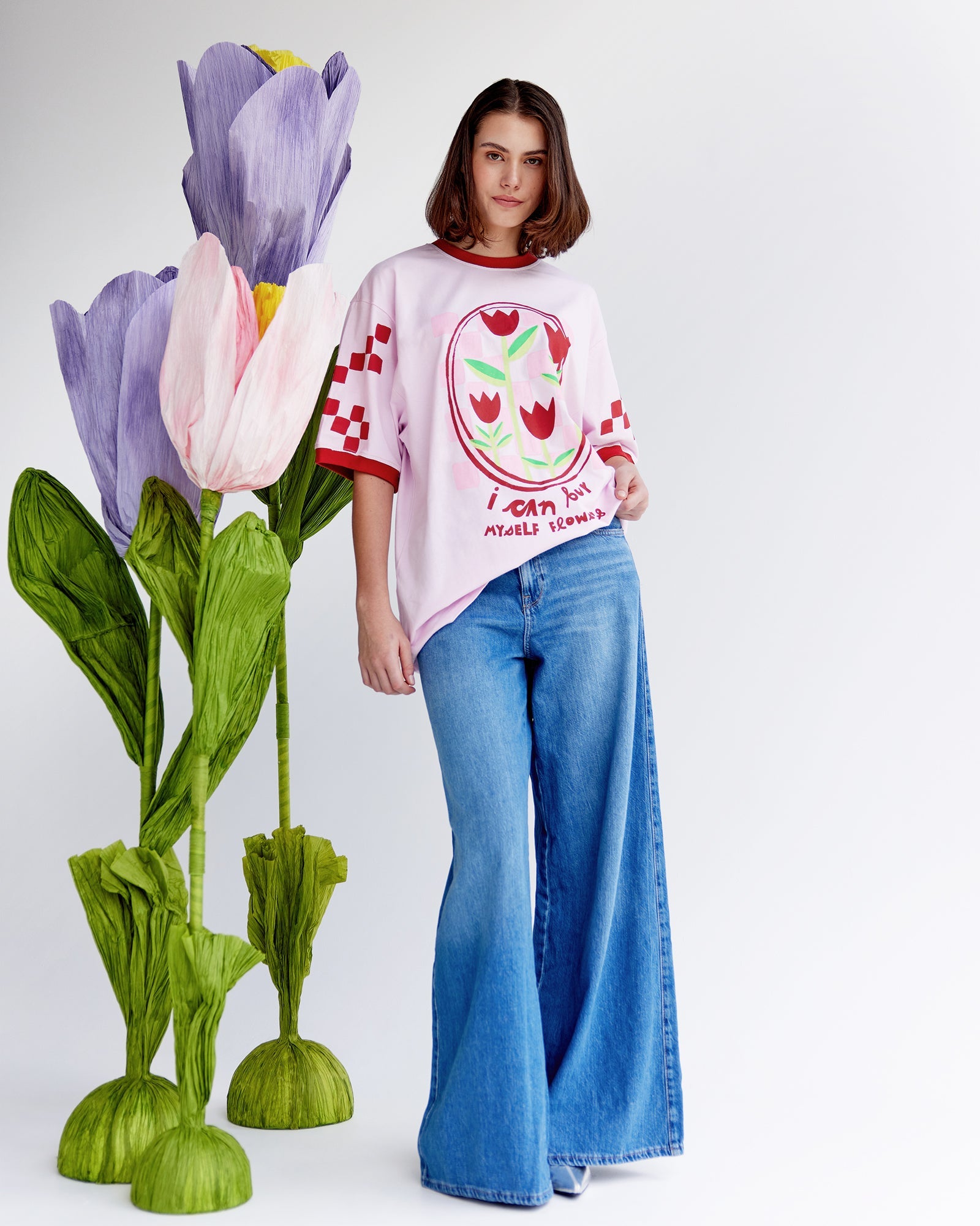 Pink Buy Myself Flowers Oversized Tee