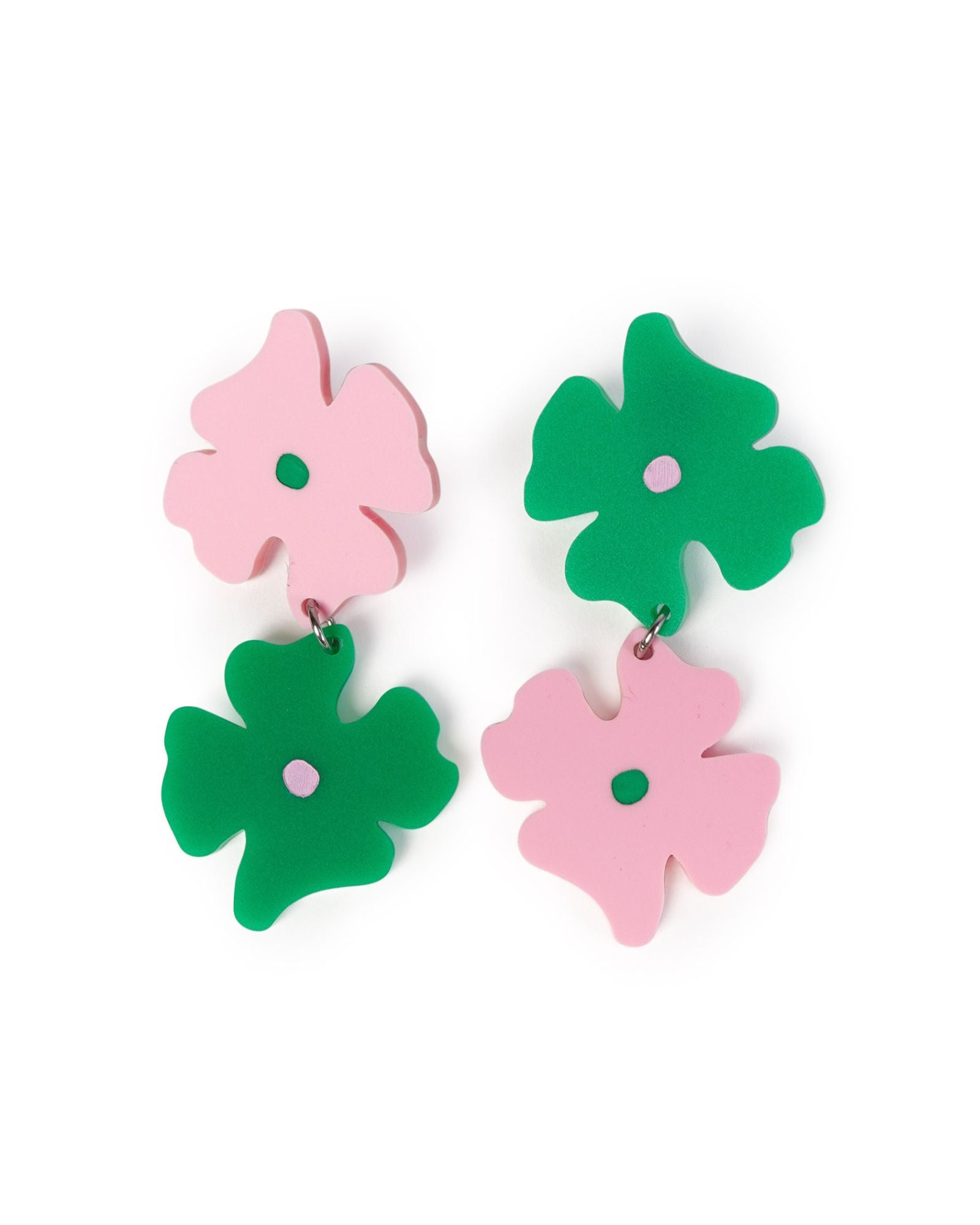 Pink & Green Blossom Dangle Earrings