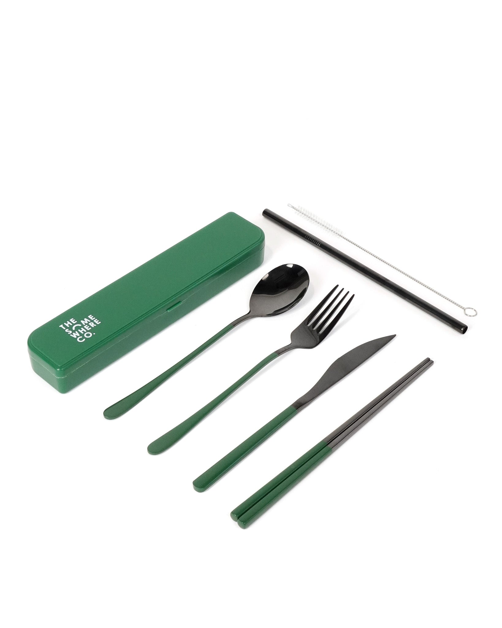 Take Me Away Cutlery Kit - Black with Forest Green Handle