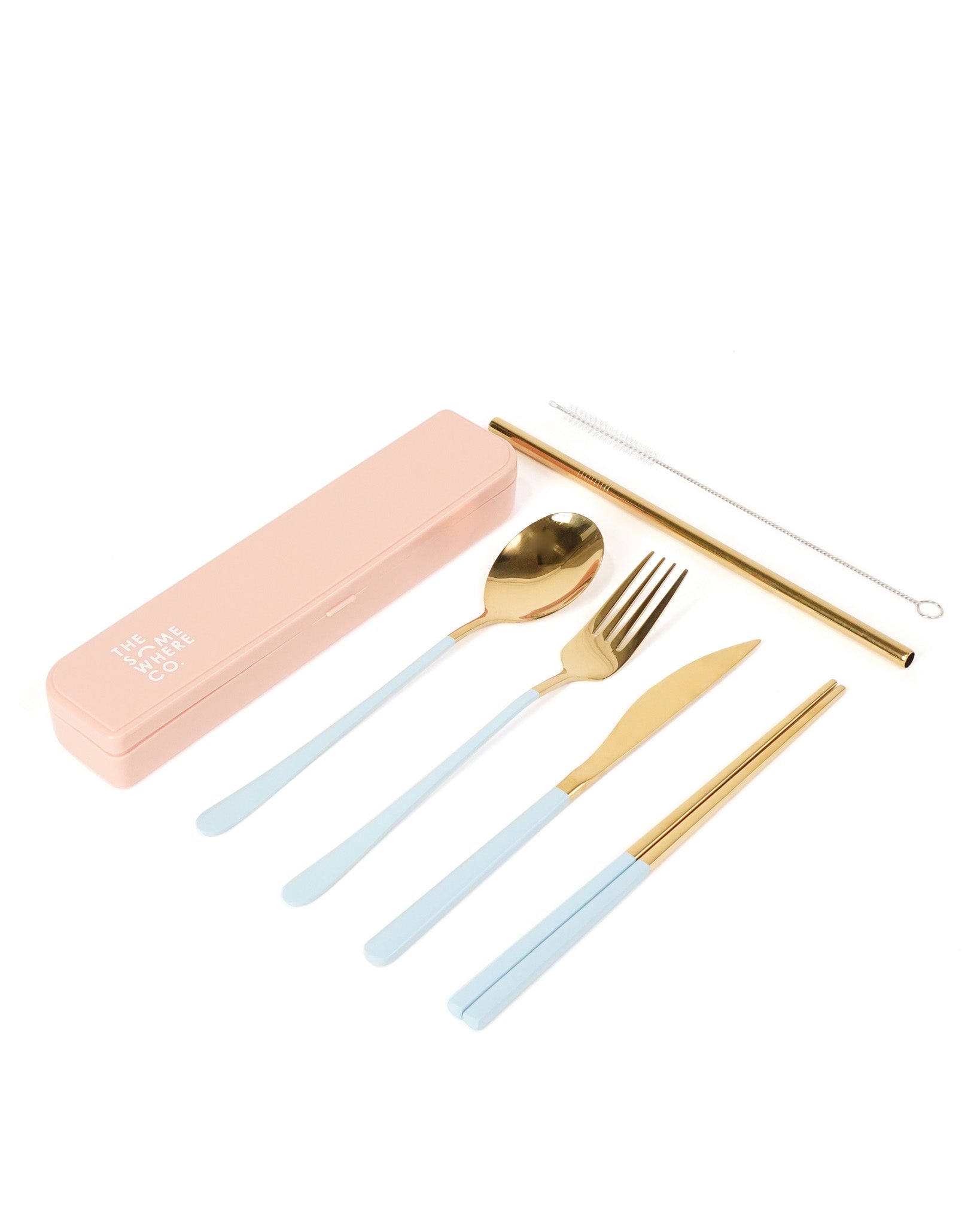 Take Me Away Cutlery Kit - Gold with Powder Blue Handle